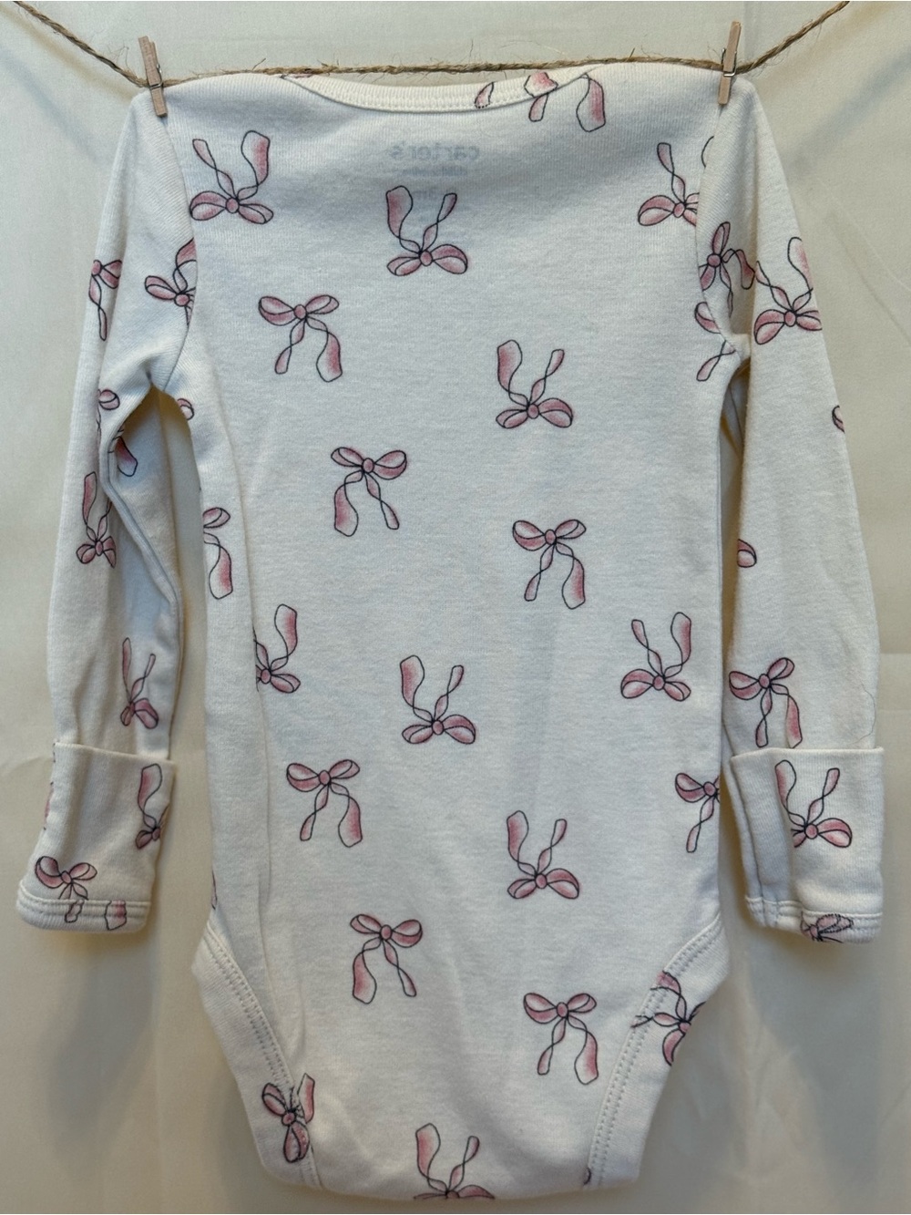 Carter’s - Long-Sleeve Bow Print One-Piece Bodysuits - Pink & White - Picture 3 of 16